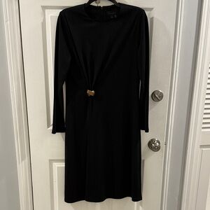 Donna Karan Black Long-Sleeve Dress with Gold Knot Detail